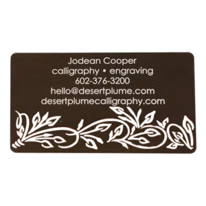 mbc desert plume calligraphy metal business card back